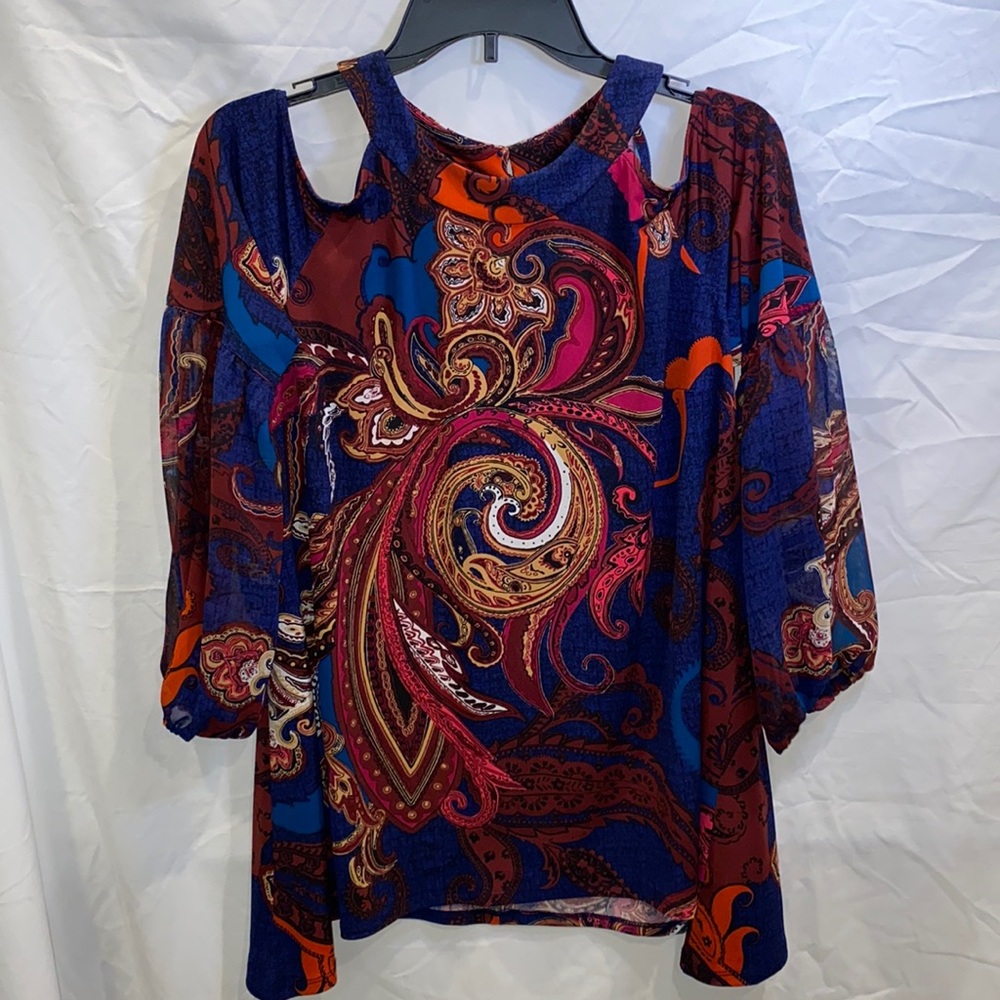 Coco Bianco Women’s Blue Cold Shoulder Top Blouse‎ Size Medium